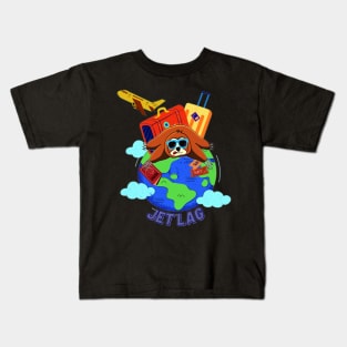 Funny sloth lying Jet lagged on the globe Kids T-Shirt